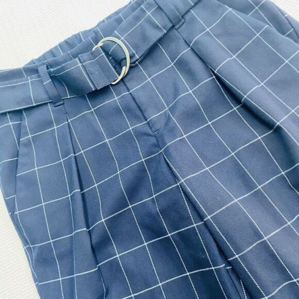 A New Day Womens  2 Blue Pleated Straight Leg Dress ankle Pants Belted‎ Waist